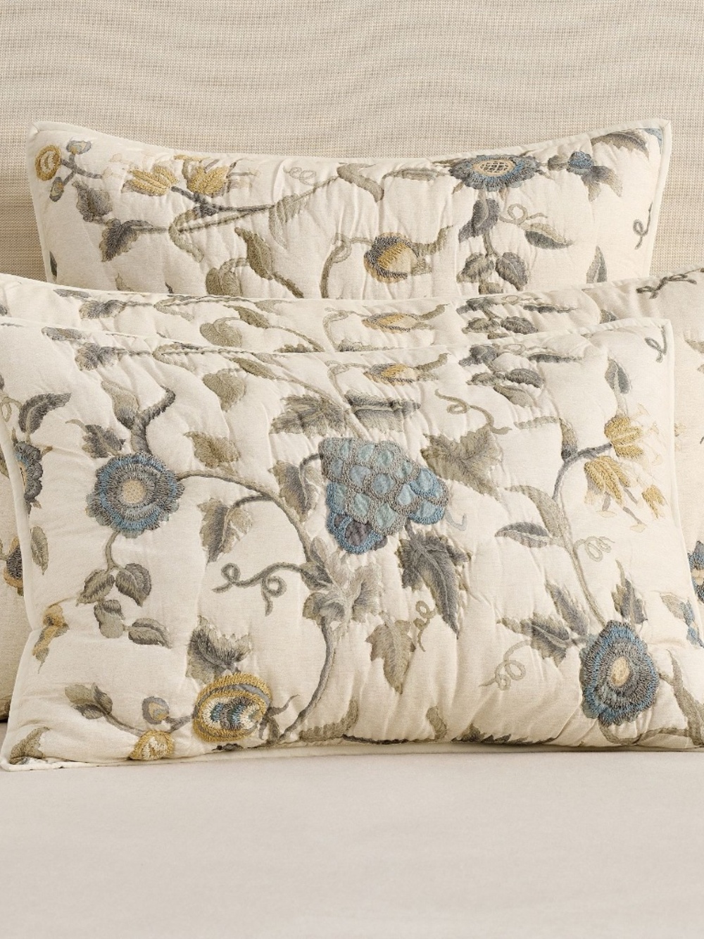 POTTERY BARN "Tessa" Embroidered King Size Sham in Shades of Cream & Blue - NEW!